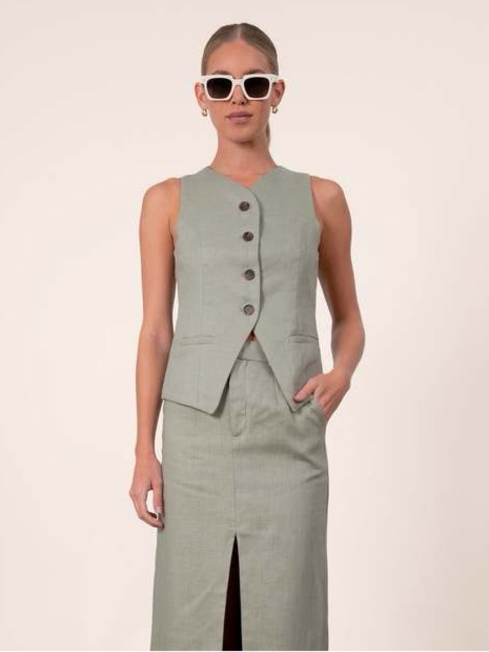 Parentezi Andy Vest Aloe Linen Size Small S NWT